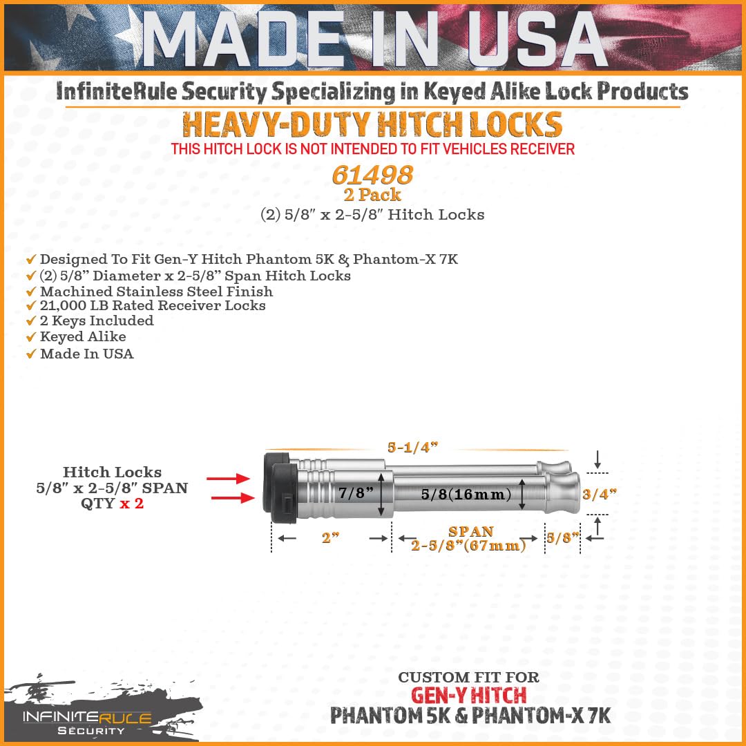 2 Pack, Keyed Alike, Hitch Locks for Gen-Y Hitch Phantom-X 7K & Phantom 5K Hitches | 61498 - Fits Adjustable Ball Mount Only - Does NOT FIT Vehicle Receiver