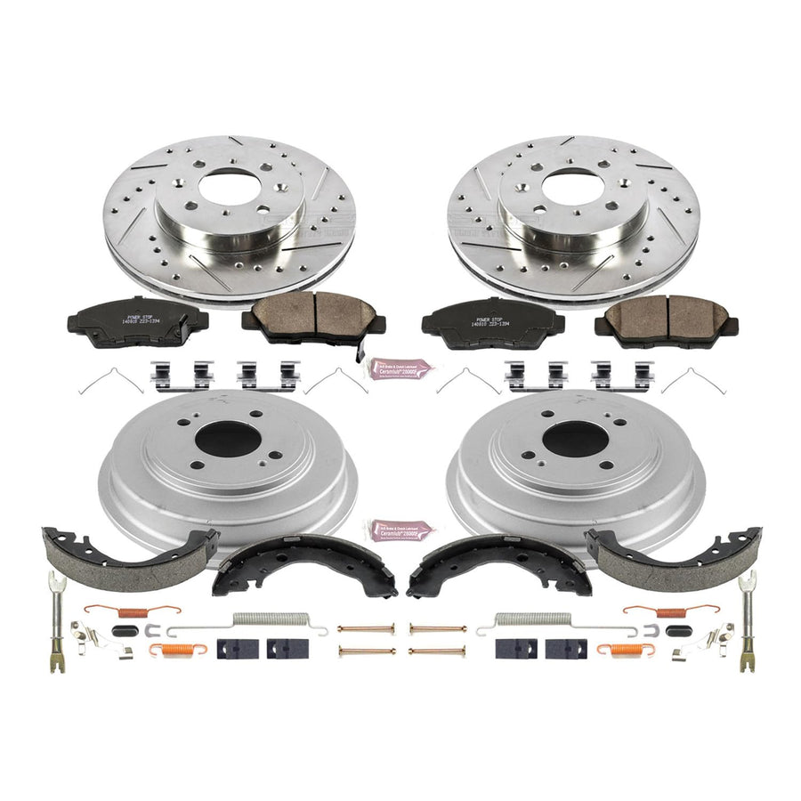 Power Stop K15245DK Z23 Carbon Fiber Brake Pads Front and Rear with Drilled & Slotted Brake Drums Kit For Honda Fit 2009-2014 [Model Specific]