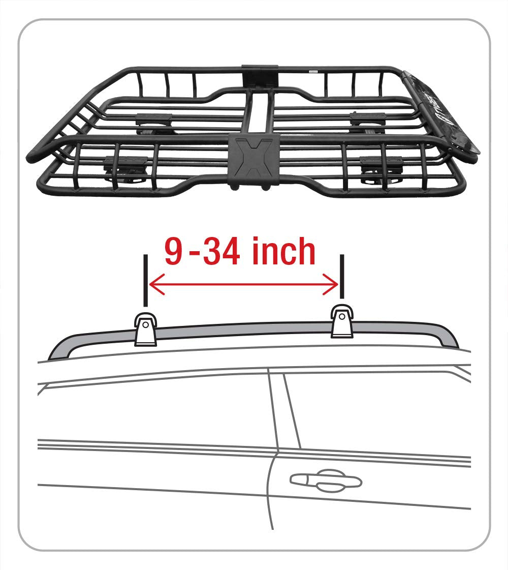 Heavy Duty Tyger Roof Mounted Cargo Basket Rack | L47.25 x W36.6 x H5.9 | Roof Top Luggage Carrier | with Wind Fairing