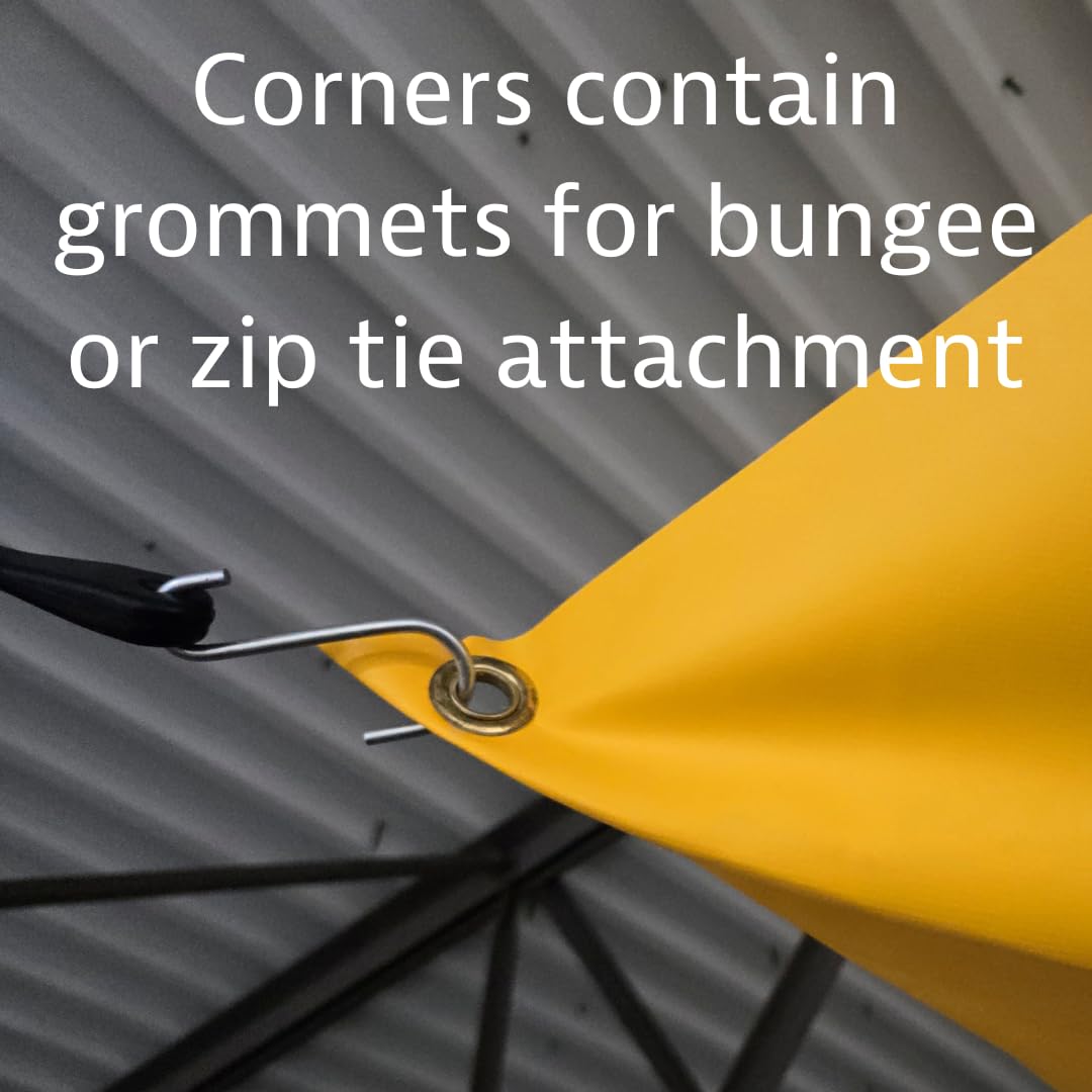 Justrite Leak Diverter Ceiling Tarp with Hose Connection and Corner Grommets, 20' x 20' Puncture-Resistant and Watertight PVC-Coated Fabric, for Temporary Leak Fix, Made in The USA, Yellow, 28318