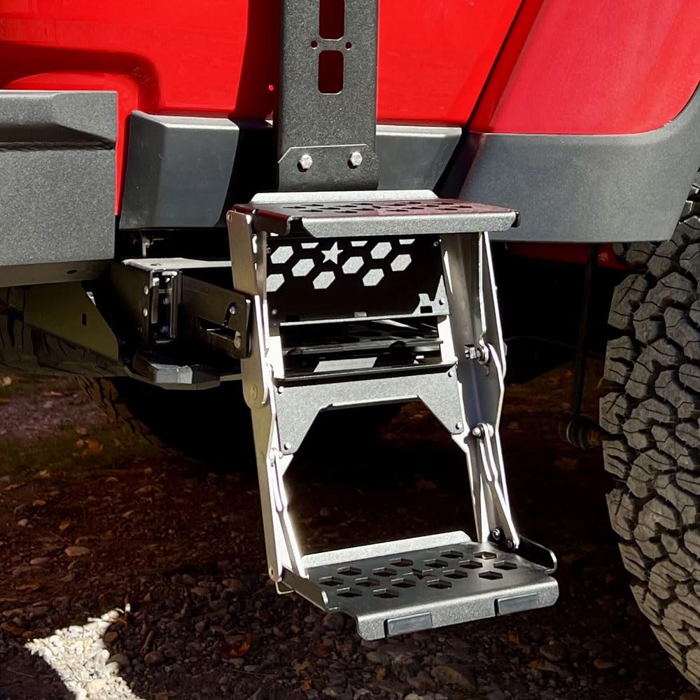 R-Step 9 Inch Wide Bed Step Attachment Brackets for 2020-2023 Jeep Gladiator Passenger Side Behind Rear Gas Motor Tire Rock Slide Engineering