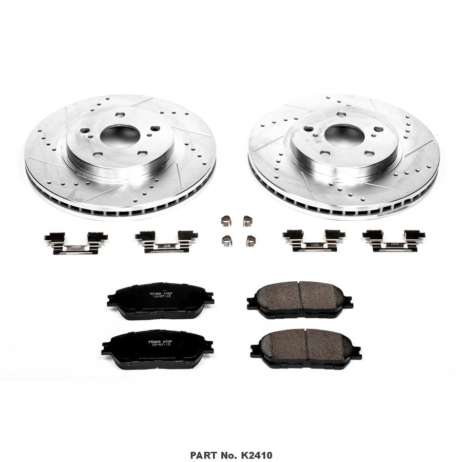 Power Stop K2410 Z23 Carbon Fiber Brake Pads with Drilled & Slotted Brake Rotors Kit Front