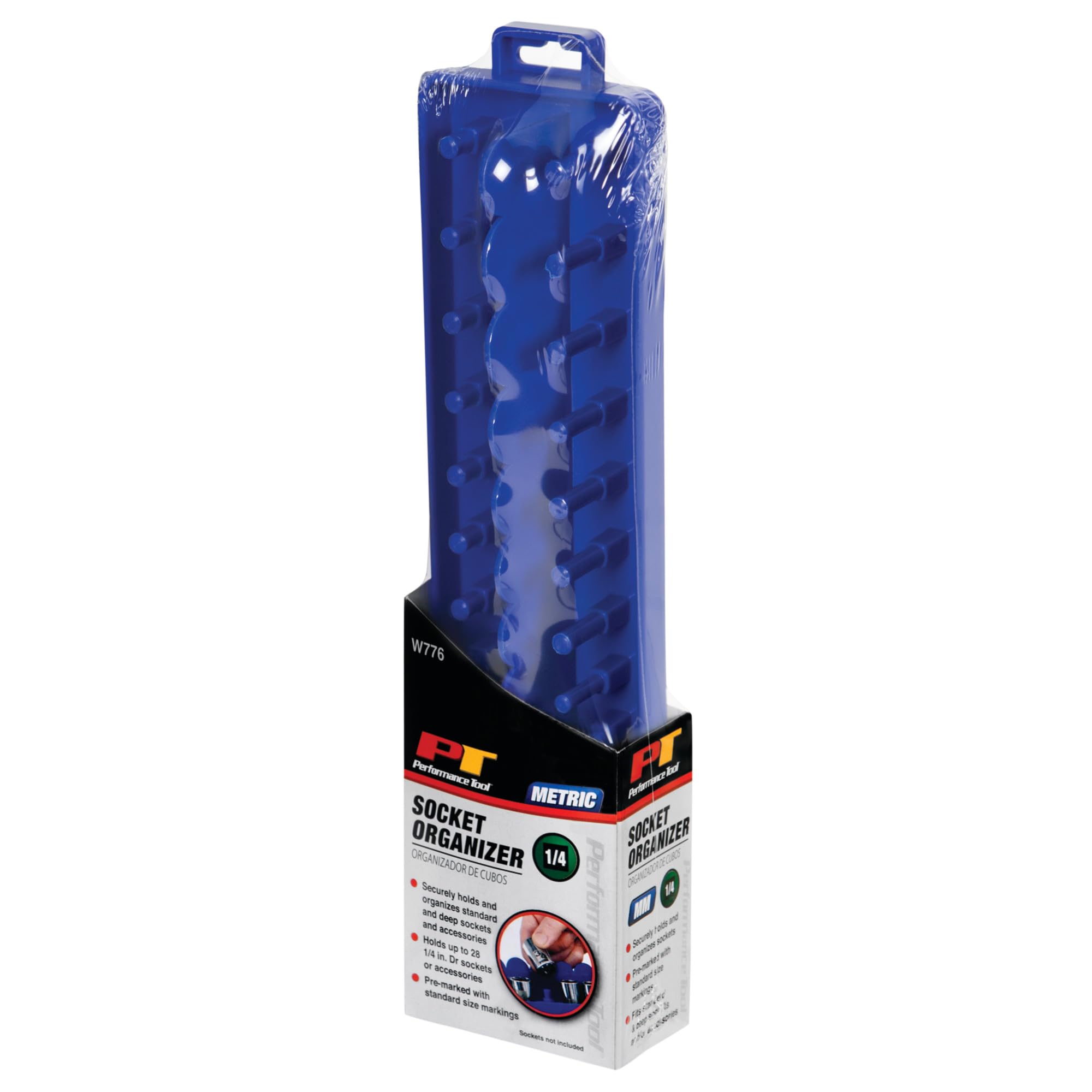 W776 Performance Tool Metric Socket Organizer with Pre-Marked Size Labels - Holds 28 Standard and Deep Wall 1/4-Inch Drive Sockets and Accessories