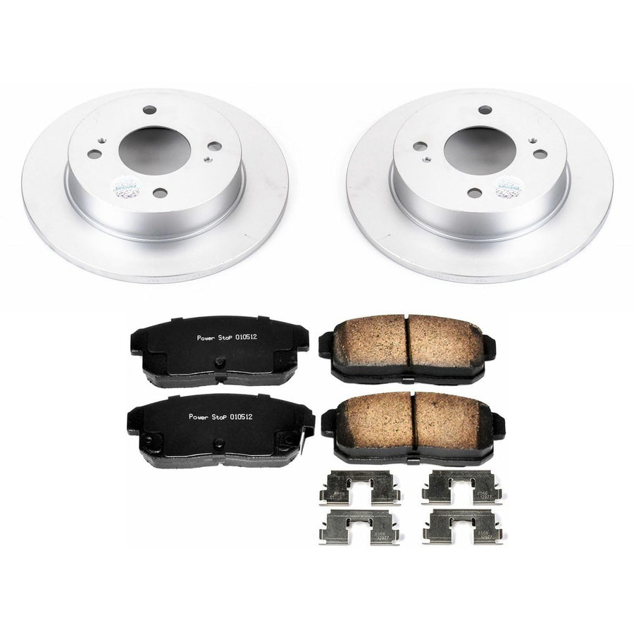 Power Stop Coated Brake Rotor & Ceramic Brake Pads- rear For INFINITI G20 2001-2002, Nissan Sentra 2001-2006 [Model Specific]