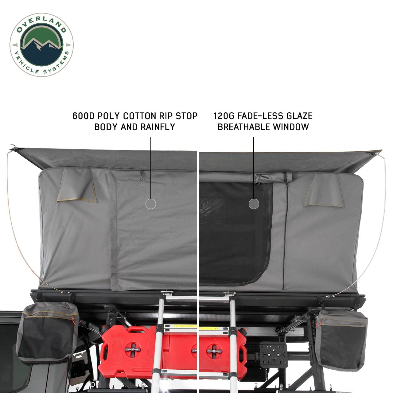 Overland Vehicle Systems Sidewinder HD Side Load Aluminum Hard Shell Roof Top Tent, Grey Body & Green Trim - Premium 280G Rip Stop Waterproof Tent Body - 2 to 3 Person Roof Top Tent