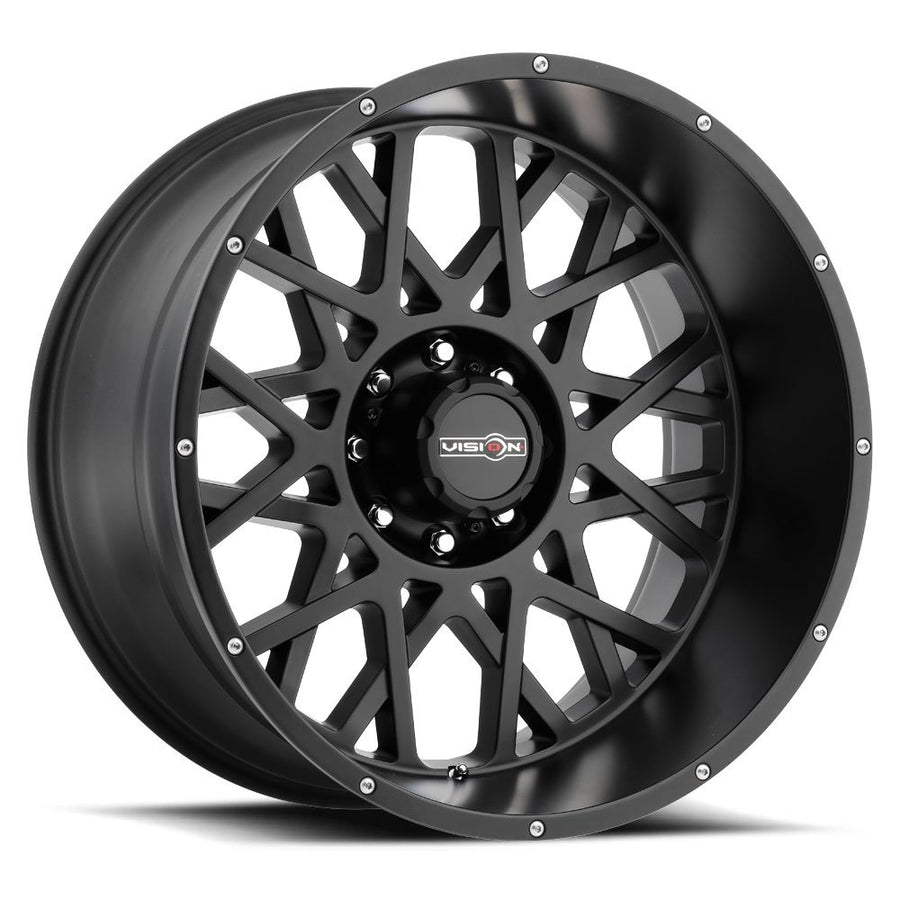 Satin Black Vision 412 Rocker w/Chrome Bolts 18X9