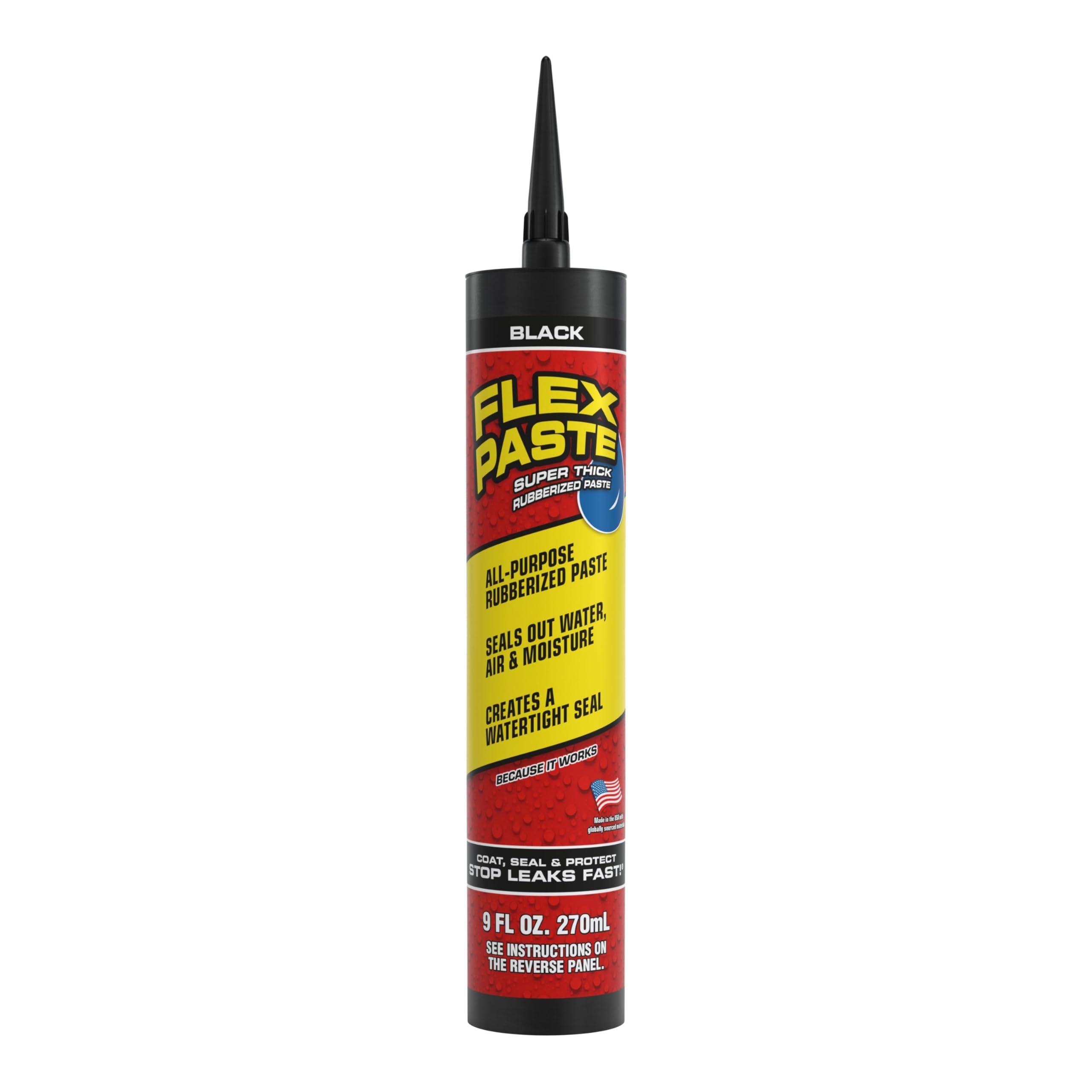 Flex Paste, Paintable Waterproof Putty, Spackle Sealant, Fill Gaps Cracks Holes - Block Out Water and Air - UV Resistant - Walls, Drywall, EPDM, Concrete, Roof, RV Repairs, Black, Cartridge