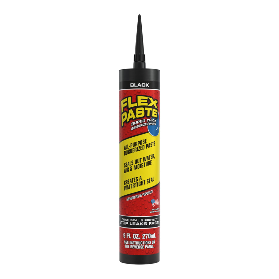 Flex Paste, Paintable Waterproof Putty, Spackle Sealant, Fill Gaps Cracks Holes - Block Out Water and Air - UV Resistant - Walls, Drywall, EPDM, Concrete, Roof, RV Repairs, Black, Cartridge