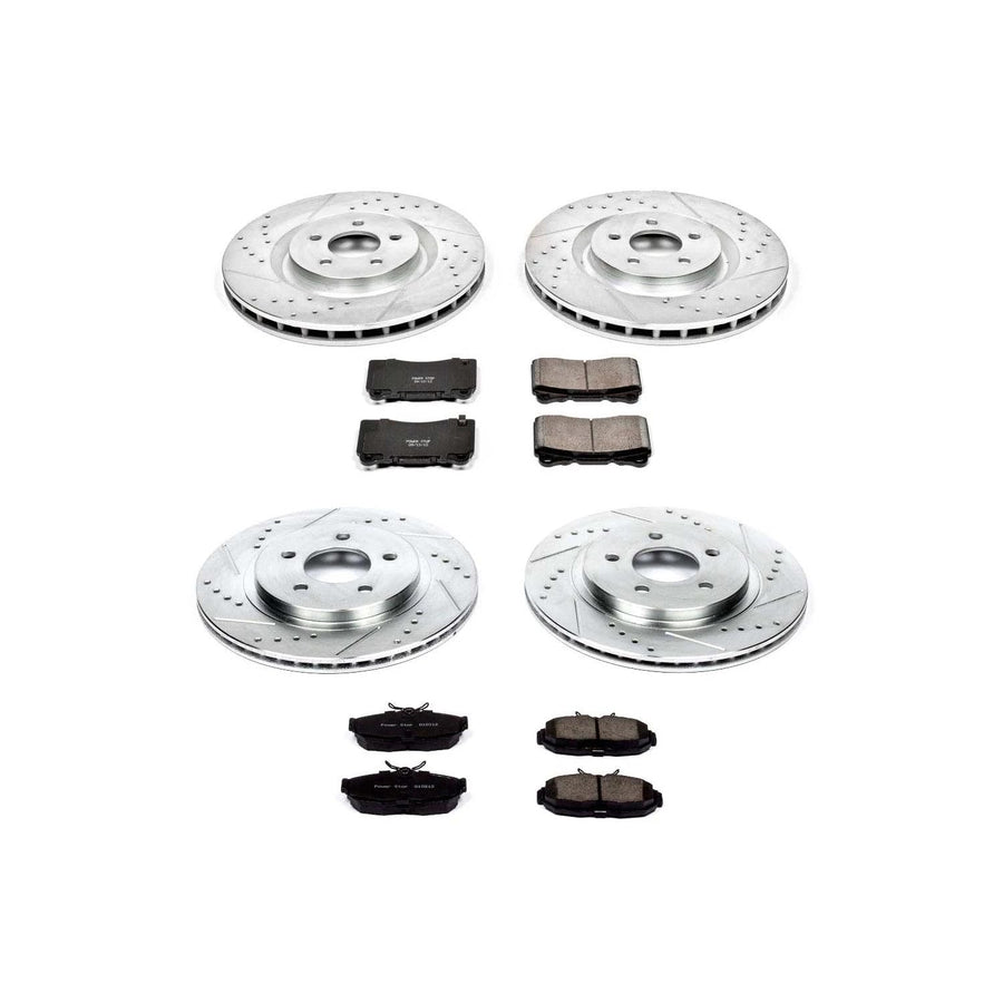 Power Stop K4042 Z23 Carbon Fiber Brake Pads Front and Rear with Drilled & Slotted Brake Rotors Kit For Ford Mustang 2007-2011 [Model Specific]