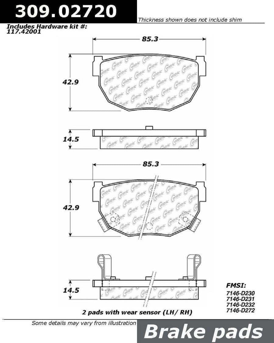 Stoptech Centric Parts Disc Brake Pad 309.02720