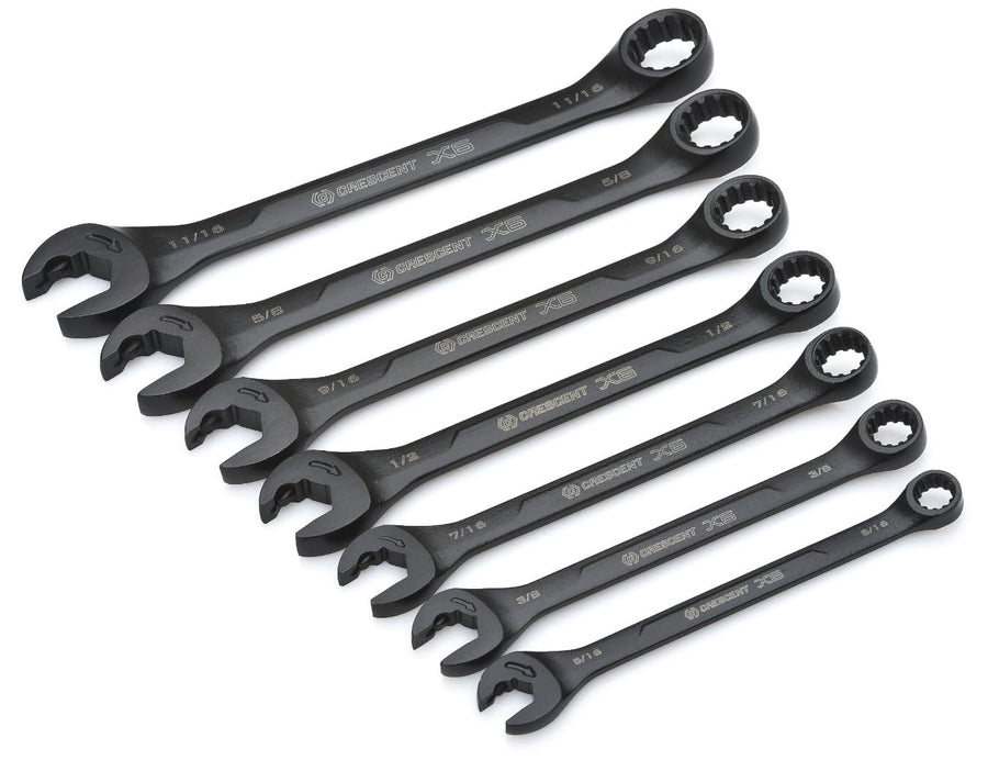 7 Piece Crescent X6 Black Oxide Spline Open End Ratcheting Combination SAE Wrench Set - CX6RWS7