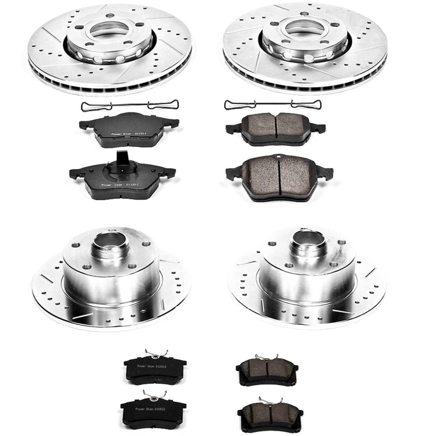 Power Stop K2824 Z23 Carbon Fiber Brake Pads Front and Rear with Drilled & Slotted Brake Rotors Kit For Audi A4 1997-1998 [Model Specific]