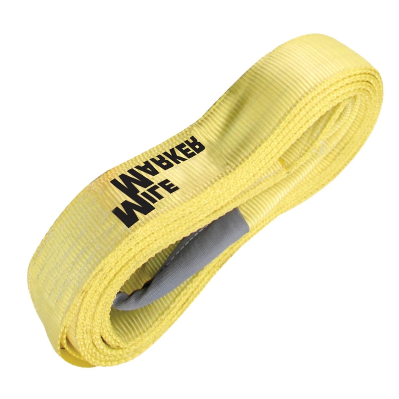 Mile Marker 19330 Recovery Strap Single Yellow 3" x 30′ for Heavy Duty Use | Rated to 30,000 Pound Capacity | User Safety with Built in Blue Lines Ensures