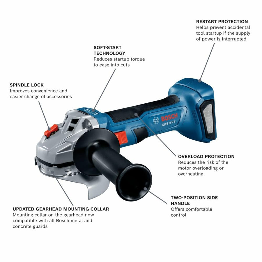 Bosch 18V GWS18V-8B15 Brushless 4-1/2 In. Angle Grinder Kit with (1) CORE18V® 4 Ah Advanced Power Battery