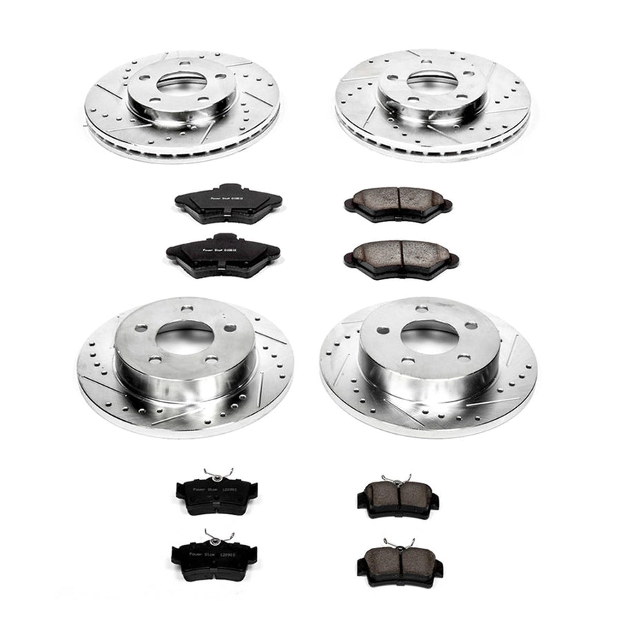 Power Stop K1300 Z23 Carbon Fiber Brake Pads Front and Rear with Drilled & Slotted Brake Rotors Kit For Ford Mustang 1994-1998 [Model Specific]