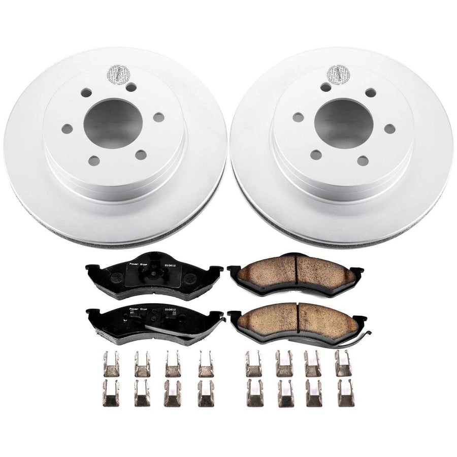 Power Stop Coated Brake Rotor and CRK2138 Ceramic Brake Pads- Front For Dodge Dakota 1999, Dodge Durango 1998-1999 [Model Specific]