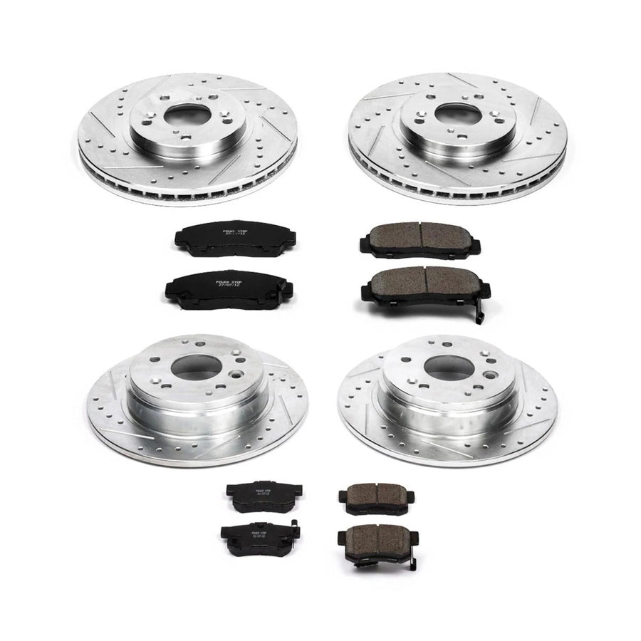 Power Stop K2298 Z23 Carbon Fiber Brake Pads Front and Rear with Drilled & Slotted Brake Rotors Kit For Acura TL 2004-2008 [Model Specific]