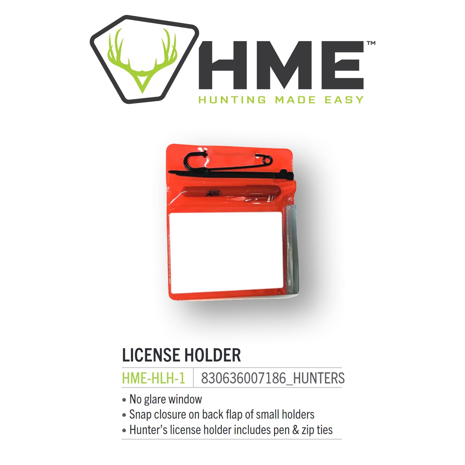 HME Waterproof Durable Secure Zip-Lock Hunter's License Holder with Built-in Snap - Includes Zip Ties for Tagging & A Pen