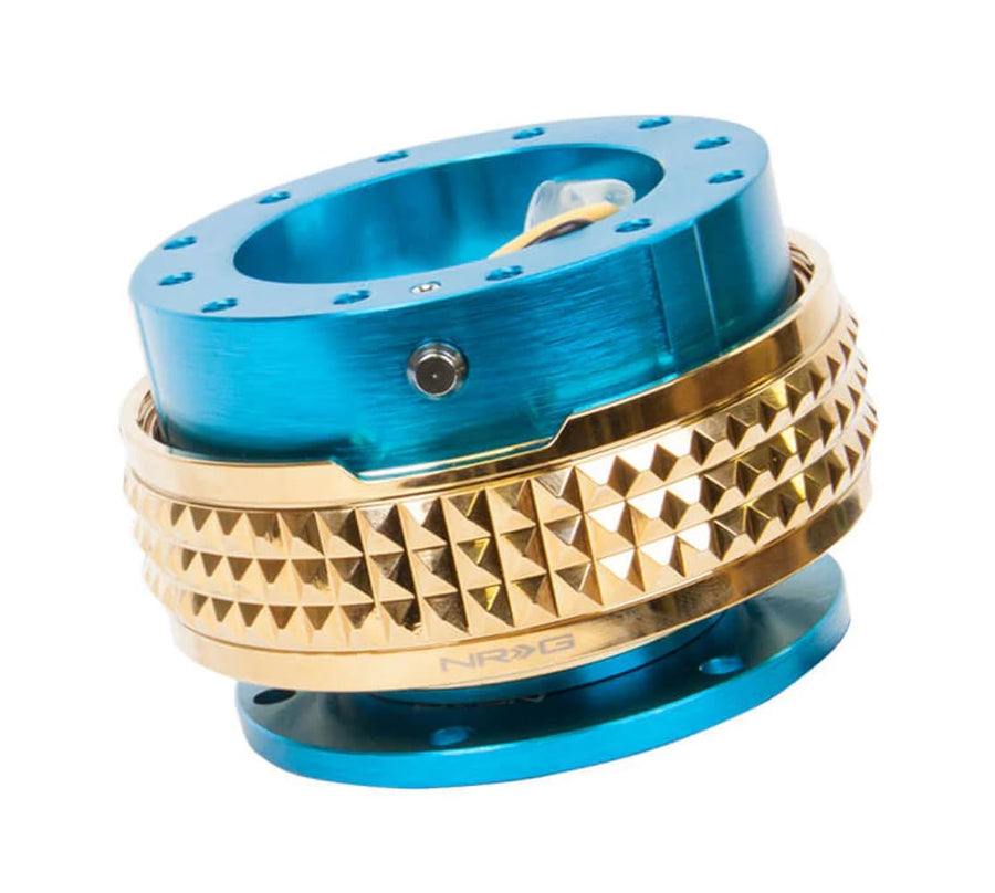 NRG Innovations Gen 2.1 NRG-SRK-210NB-CG Steering Wheel Quick Release Adapter Kit, 6x70 and 6x74mm Bolt Patterns, New Blue Body/Chrome Gold Pyramid Ring