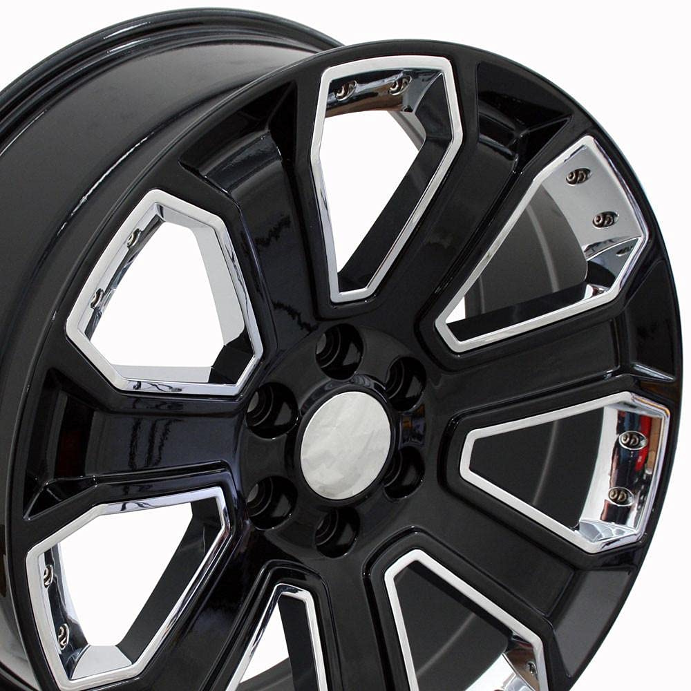 22 Inch OE Wheels CV93B Rim Fits Silverado 1500 Style 6x139.7 22x9 Gloss Black with Chrome Insert - Hollander 5660 (1)