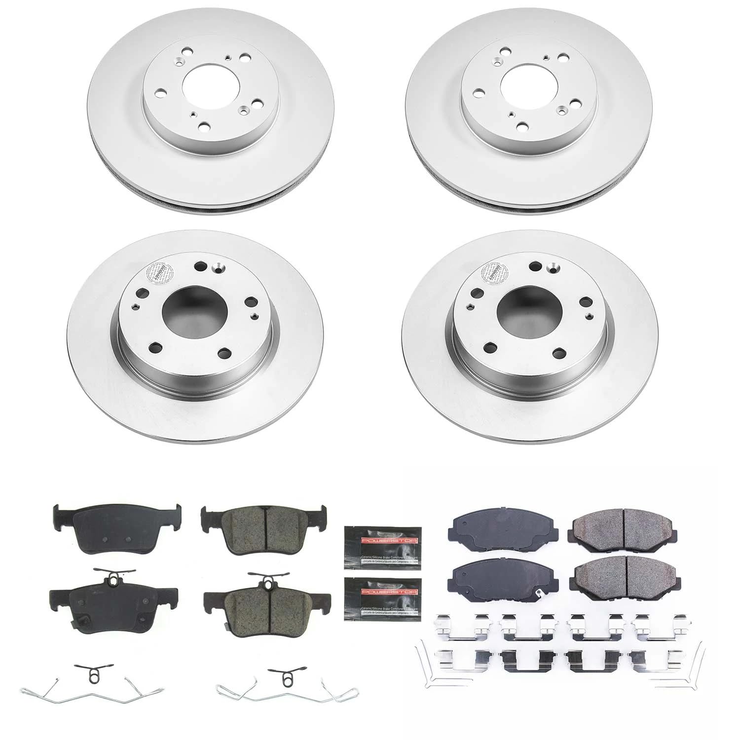 Power Stop Z17 CRK8620 Front and Rear Coated Rotor Kit-Coated Brake Rotors, Ceramic Brake Pads For Honda Civic 2020-2021 [Model Specific]