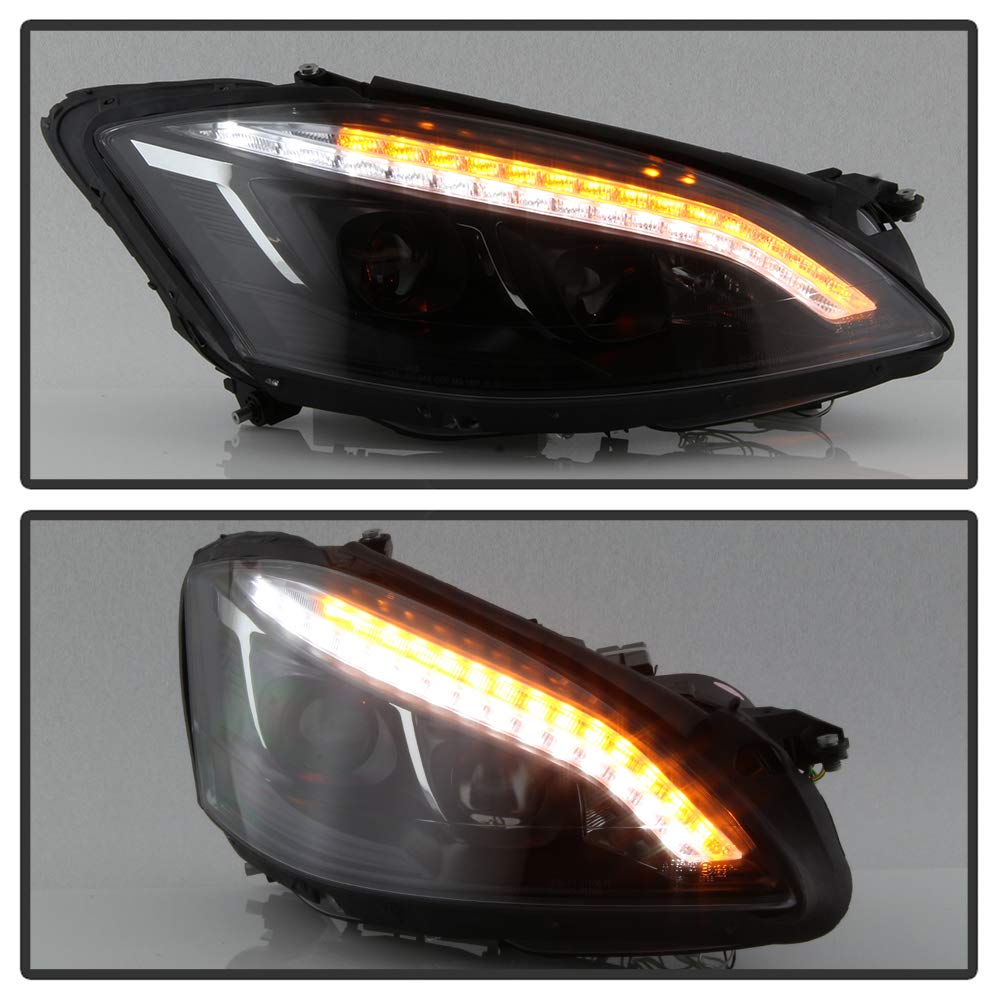 Mercedes Benz W221 S Class 07-09 Spyder 5083890 Projector Headlights - Xenon/HID Model Only (Not Compatible With Halogen Model) - DRL LED - Black