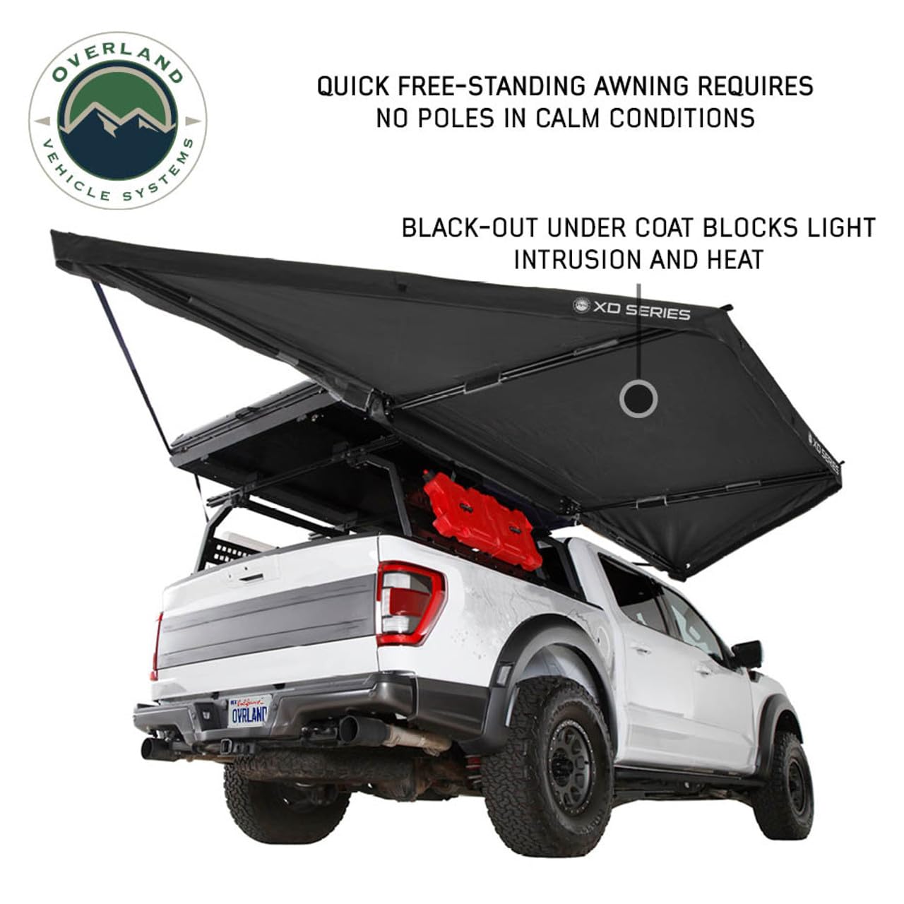 XD Nomadic 180 LTE Awning – Overland Vehicle Systems, Universal Fit, Freestanding Design with Blackout 320g Ripstop Poly Cotton Fabric, Waterproof 5000 PU Rating, Black Travel Cover