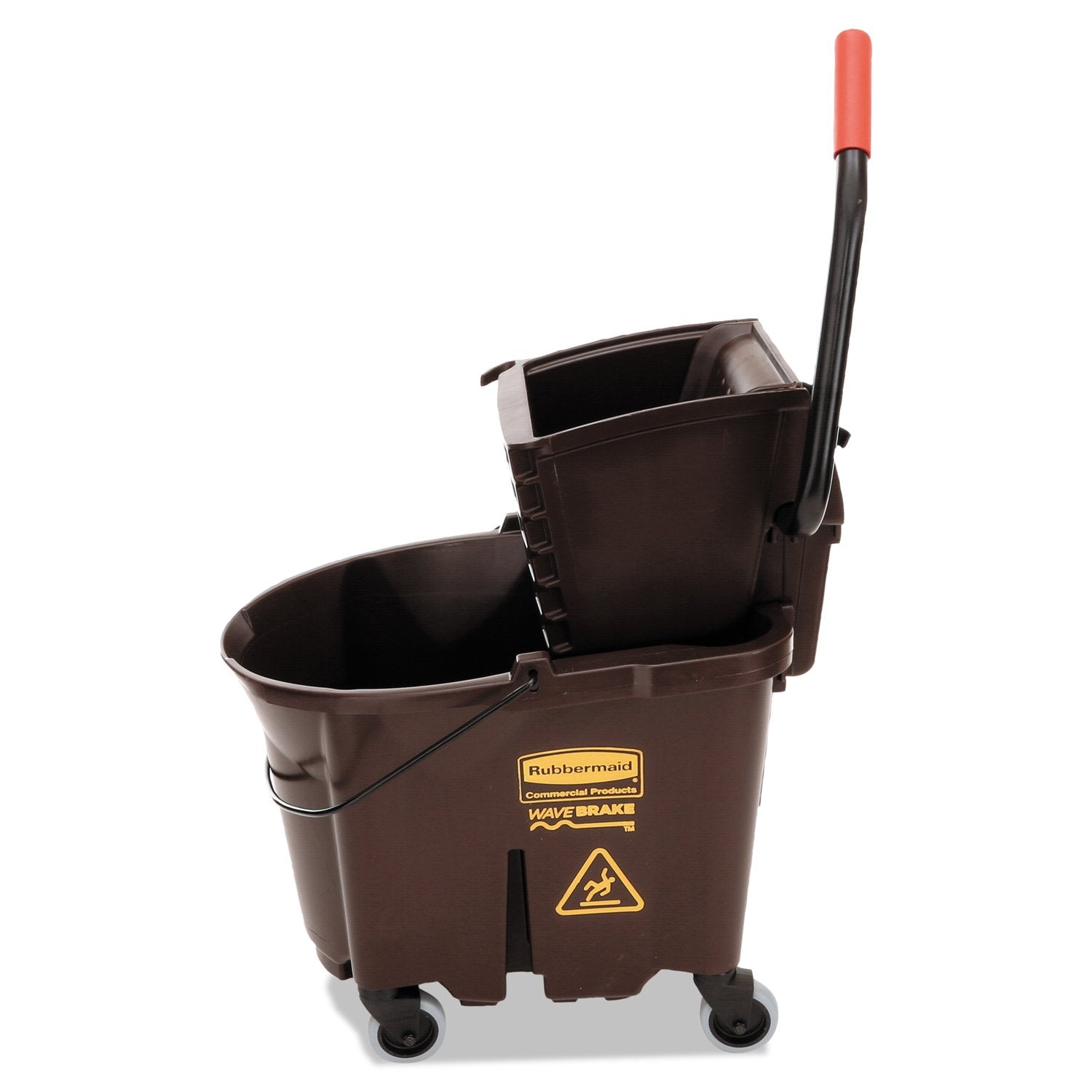 Rubbermaid Commercial Products 35 QT WaveBrake Side-Press Mop Bucket and Wringer Combo on Wheels Brown for Heavy-Duty Floor Cleaning