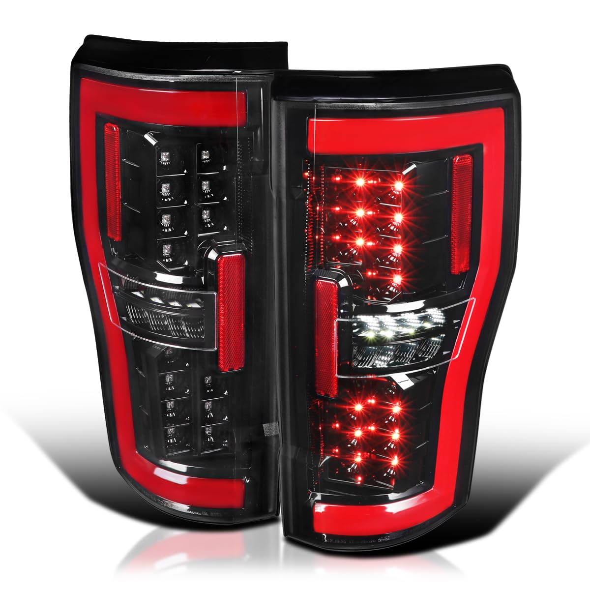 Pearl Black SPEC-D TUNING LED Tail Lights w/Red LED Tube Compatible with 2017-2019 Ford F250/350/450/550, Left + Right Pair Tail Lamp Assembly