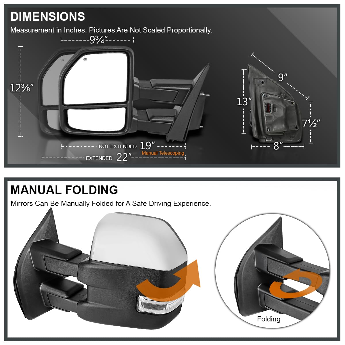 Spec-D Tuning Sequential Heated Power LED Chrome Tow Mirrors 8Pin & 22Pin Compatible with 2015-2017 Ford F150
