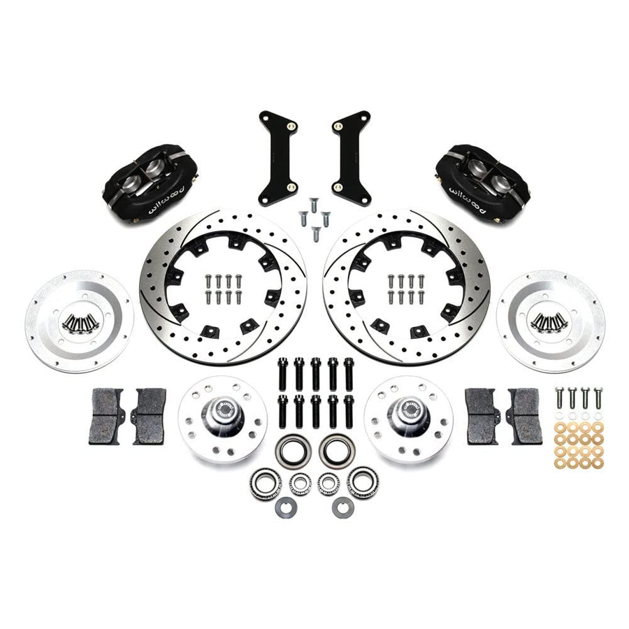 Wilwood Brake System, Front Dynalite Big Brake, 4 Piston Caliper, 12.19 in Drilled/Slotted Iron Rotor, Aluminum, Black Powder Coat