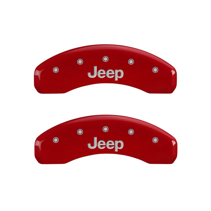 Caliper Covers MGP 42005SJEPRD 'JEEP' Engraved with Red Powder Coat Finish and Silver Characters, (Set of 4)