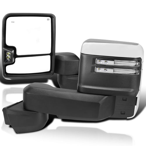 Power Spec-D Tuning Chrome Heated Towing Mirrors w/LED Signal, Temperature Sensor Compatible with 2020-2025 Chevy Silverado, GMC Sierra 2500HD 3500HD, Left + Right Pair