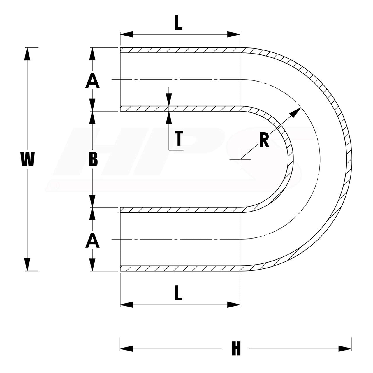 HPS 6061 T6 Aluminum Elbow Pipe Tubing AT180-325-CLR-45, 16 Gauge, 180 U Bend, 3.25" OD, 0.065" Wall Thickness, 4-1/2" Center Line Radius