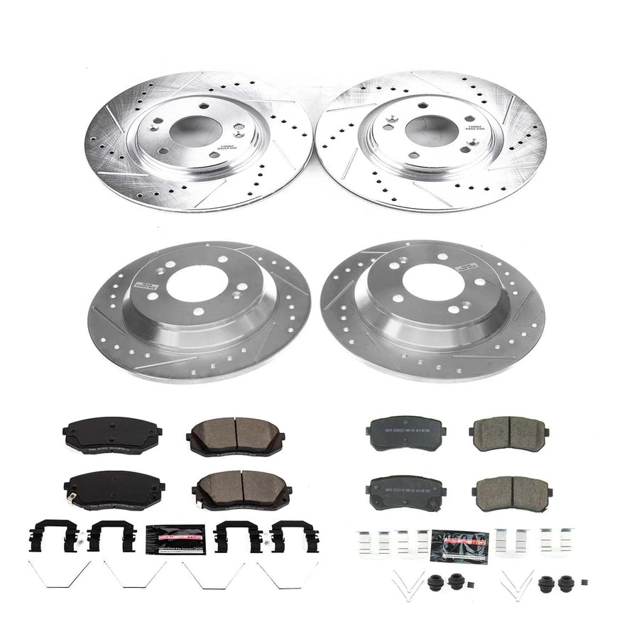 Z23 Power Stop K8287 Front and Rear Brake Kit-Drilled/Slotted Brake Rotors & Carbon Ceramic Brake Pads For Hyundai Kona 2018-2022 [Model Specific]