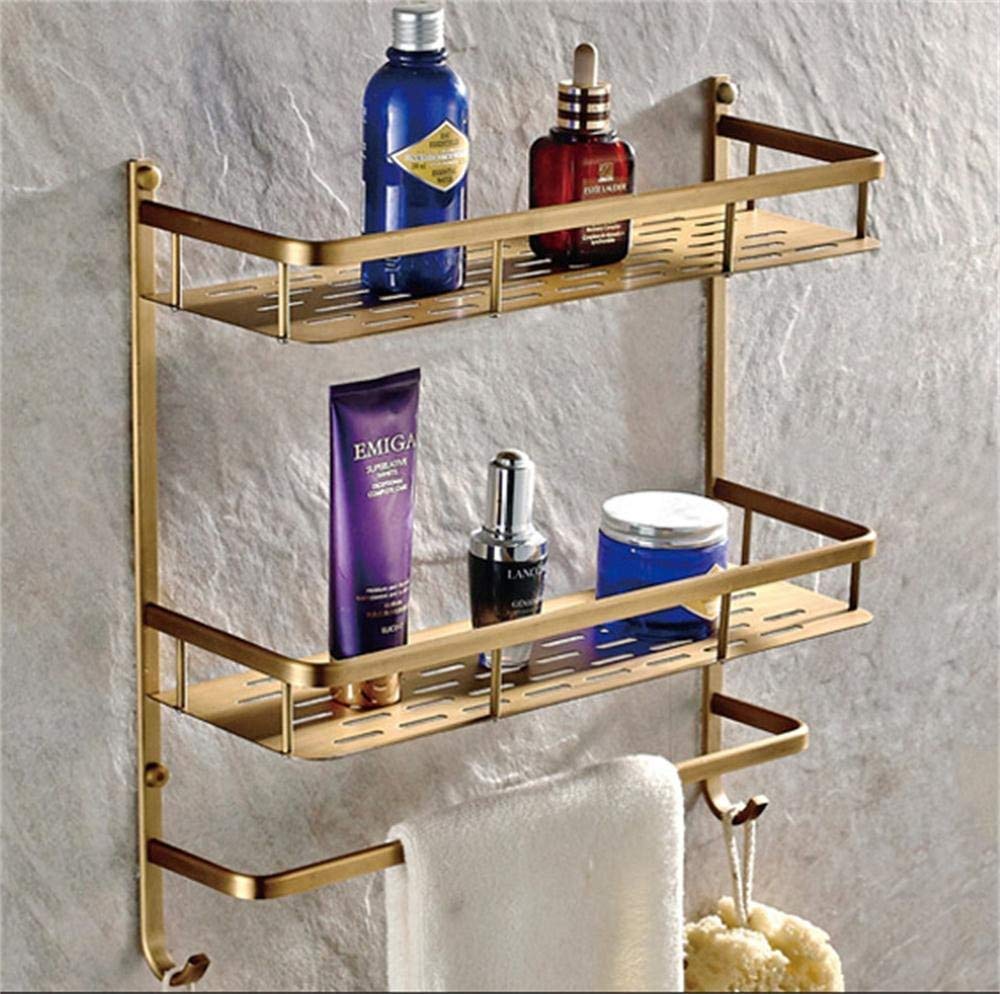Bathroom accessories wall all copper bath towel rack hanging rack Bathroom Shelf (color : Black (double))