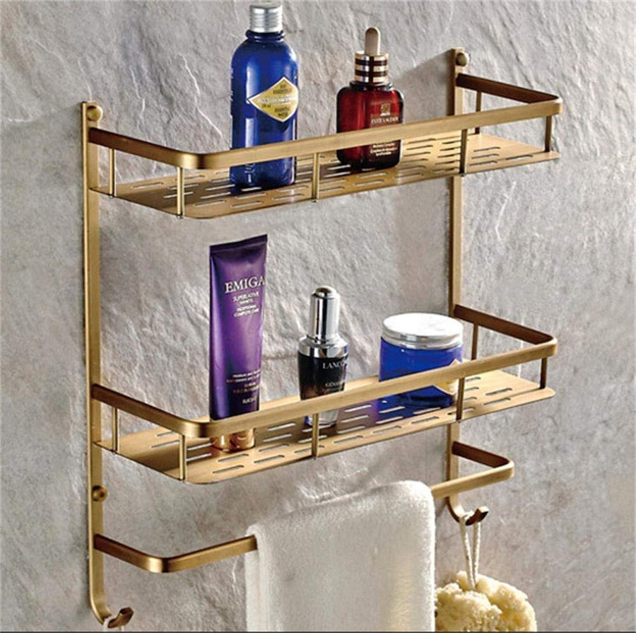 Bathroom accessories wall all copper bath towel rack hanging rack Bathroom Shelf (color : Black (double))