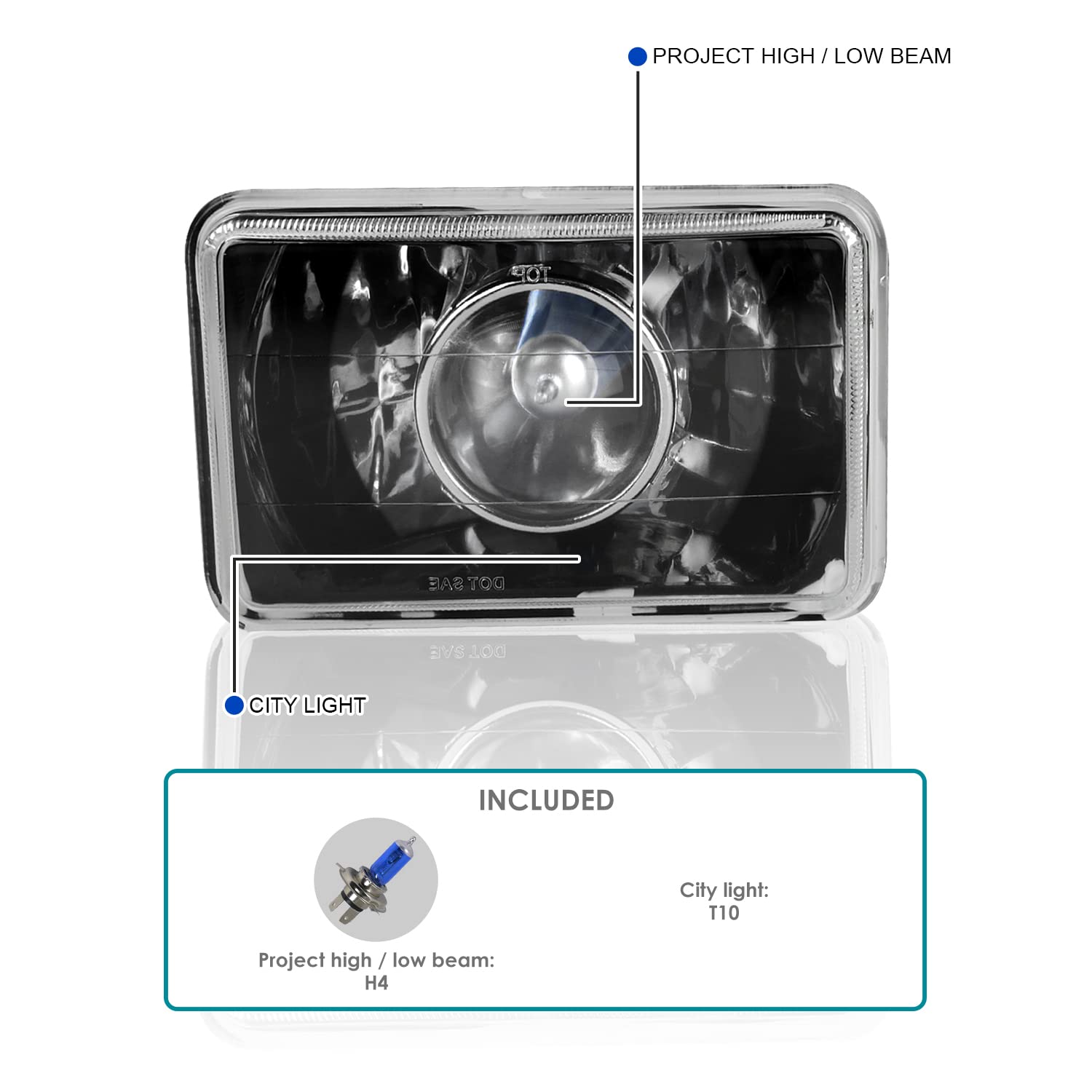 Black Housing SPEC-D TUNING Clear lens Projector Headlights Compatible with Car Equipped with 4"x6" Headlights., Left + Right Pair Headlamps Assembly