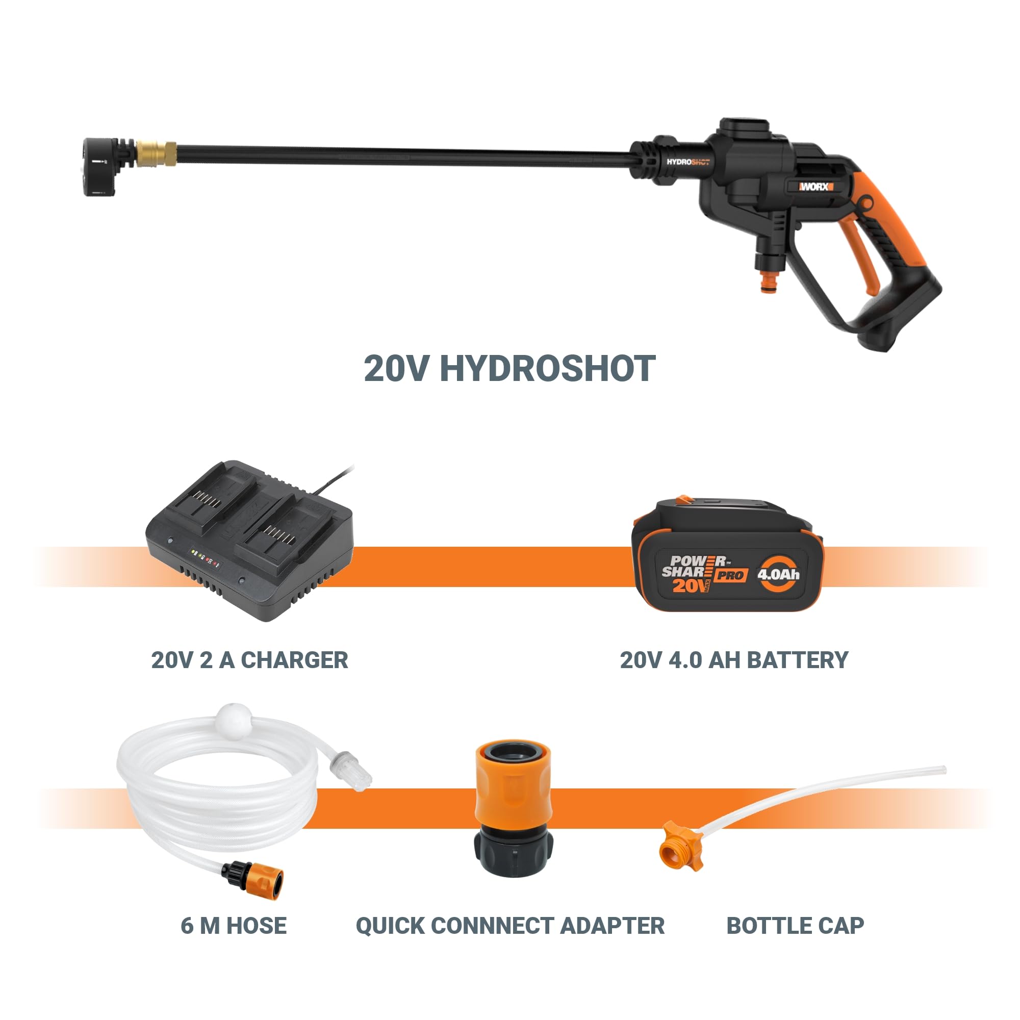 20V WORX Hydroshot Portable Power Cleaner 320 PSI -WG620 (Battery & Charger Included)
