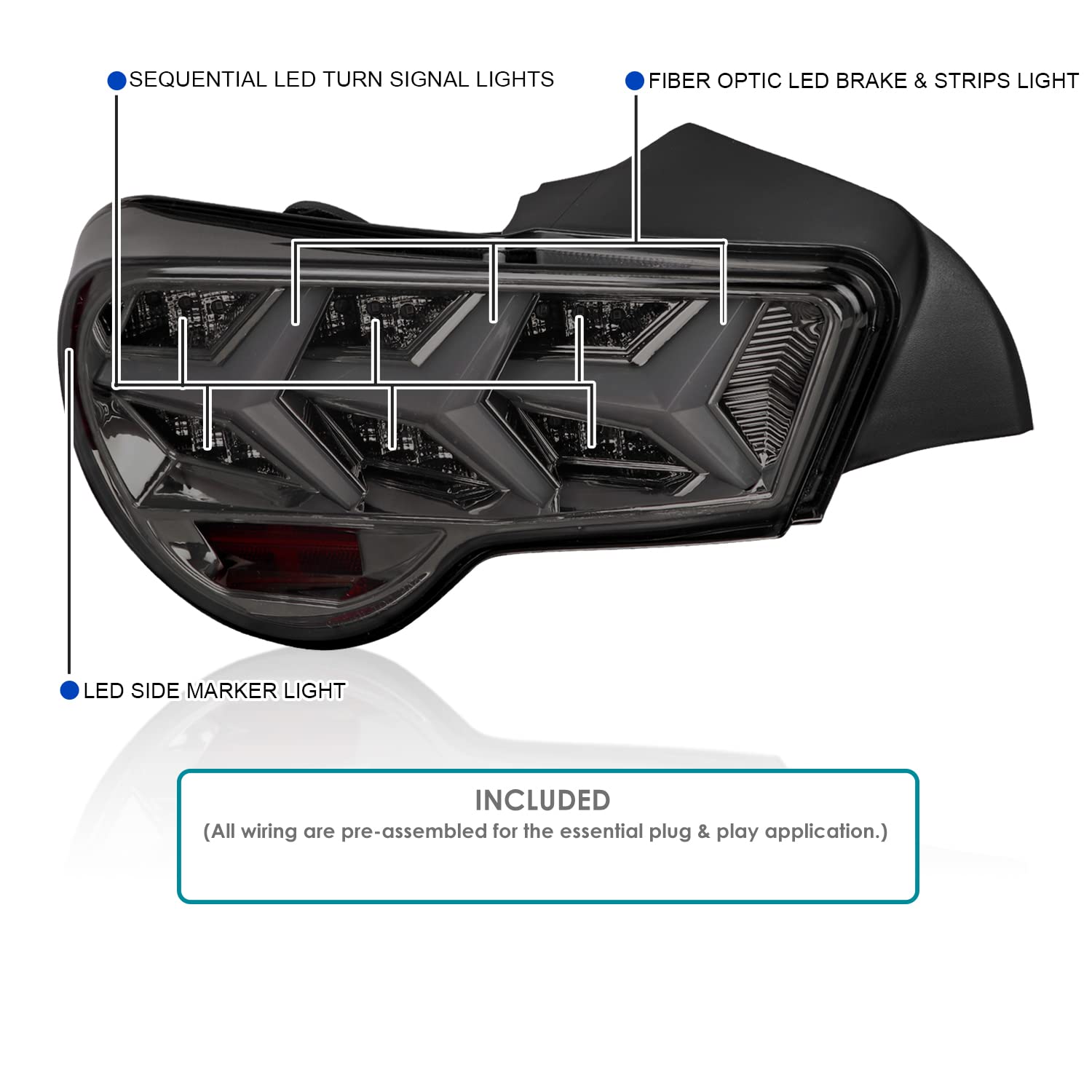 Smoke LED Tail Lights+Sequential LED Signal SPEC-D TUNING Compatible with 2013-2016 Scion FR-S, 2013-2016 Subaru BRZ, Left + Right Pair Assembly