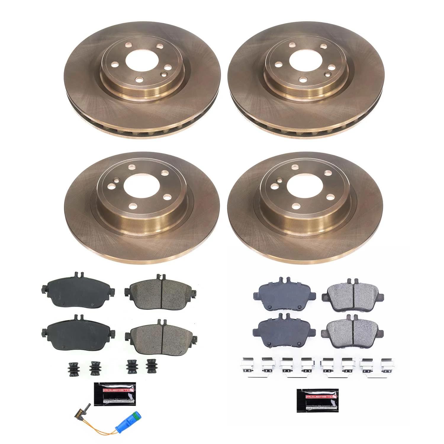 Power Stop KOE8046 Brake Kit-OE Front and Rear Brake Rotors & Ceramic Brake Pads and 1 Front Sensor Wire For INFINITI QX30, Mercedes-Benz CLA250, Mercedes-Benz GLA250 [Model Specific]