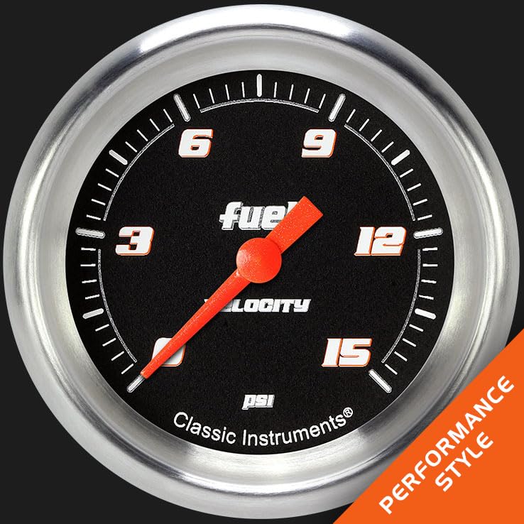 Velocity Black Classic Instruments 2 5/8" Fuel Pressure Gauge VS345BAPF 15 PSI Electric