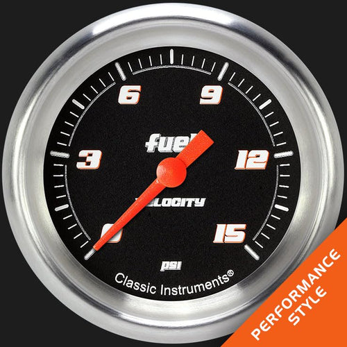 Velocity Black Classic Instruments 2 5/8" Fuel Pressure Gauge VS345BAPF 15 PSI Electric