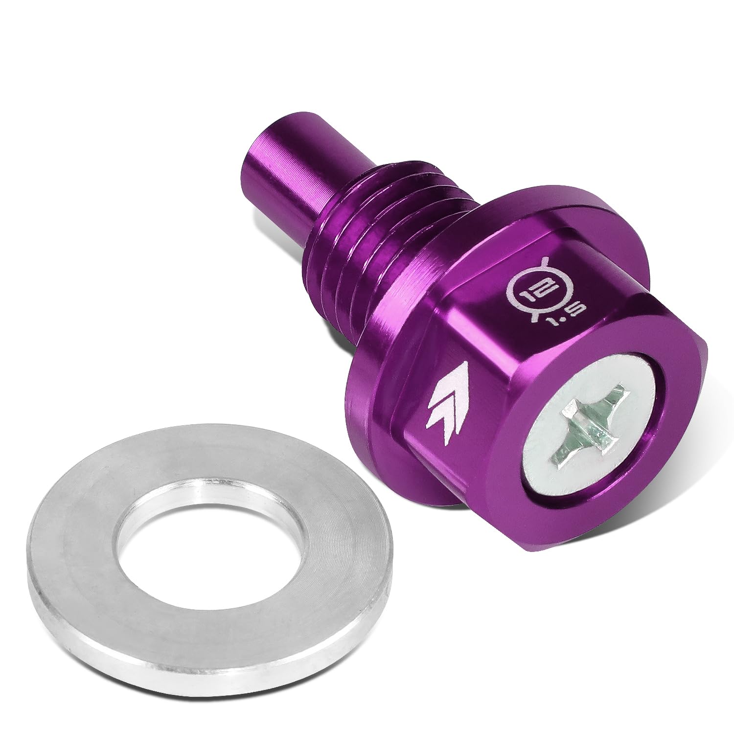 NRG Innovations Magnetic Oil Drain Plug, Engine Oil Drain Nut M12 X 1.5 Thread Size w/Washer, Purple, T-6061 Aluminum w/Stainless Steel Internal Magnet, NRG-NOP-400PP