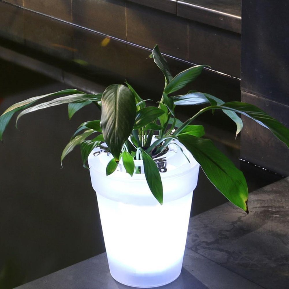 LED Plant Pot QIND, Solar Power Flower Pot, Indoor Outdoor Flowerpot with LED Lighting, Creative Plastic Modern Planter Vase Landscape Decorative Light for Garden Yard Patio, (White)