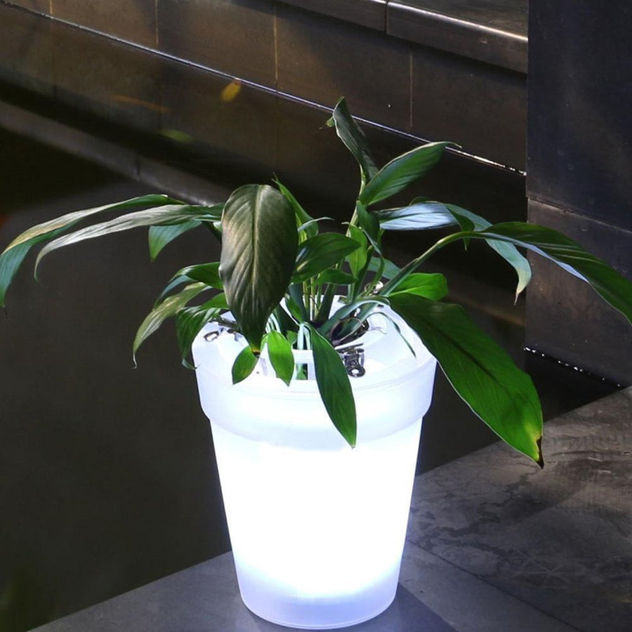 LED Plant Pot QIND, Solar Power Flower Pot, Indoor Outdoor Flowerpot with LED Lighting, Creative Plastic Modern Planter Vase Landscape Decorative Light for Garden Yard Patio, (White)