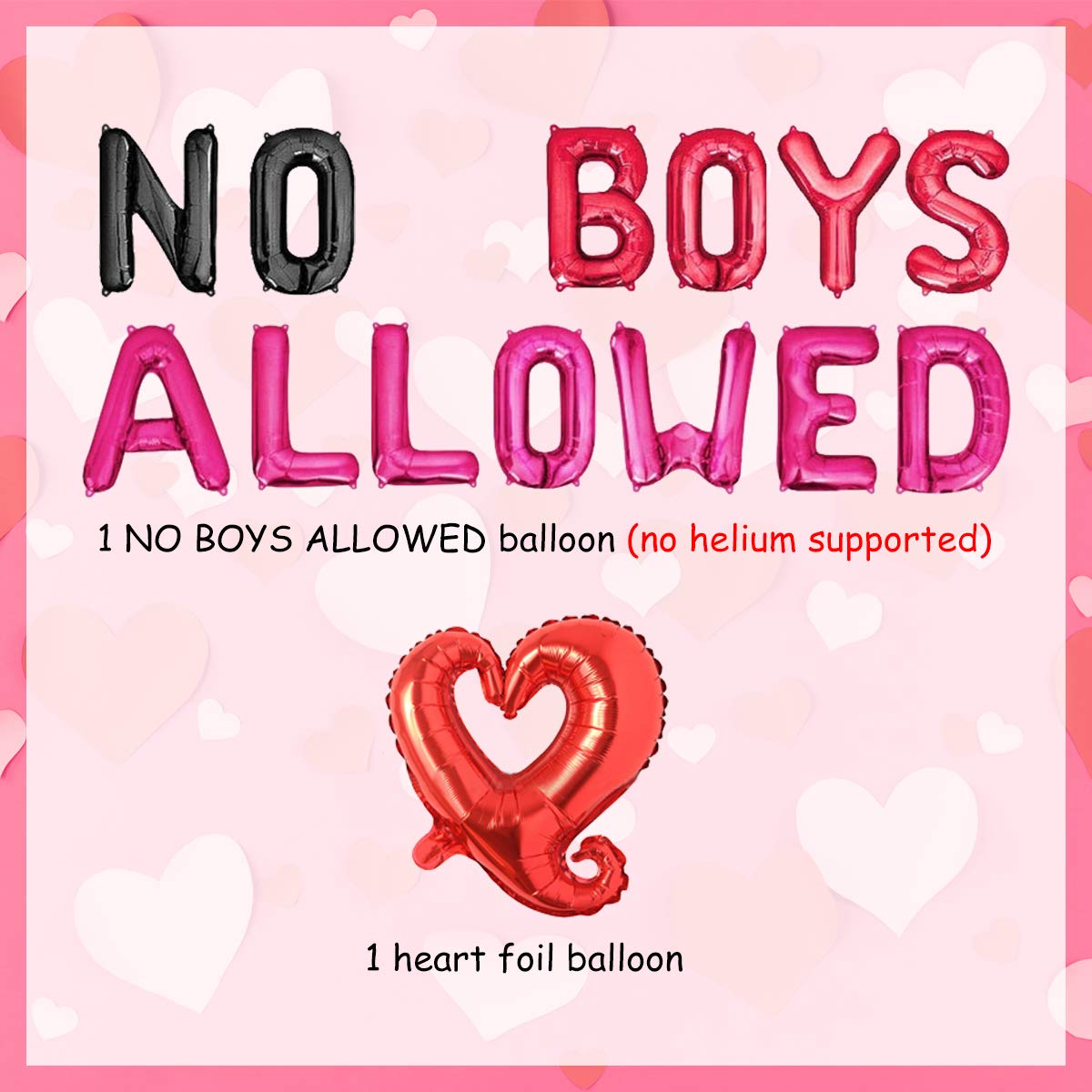 Party Decorations No Boys Allowed Balloon Banner Heart Balloon for Girls Night Party Decorations, pajama party, Sleepover Slumber Party Decoration