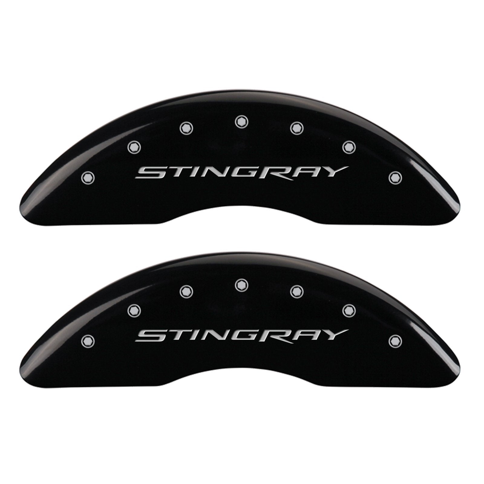 Brake Caliper Covers MGP - Compatible with 2014-2019 Chevy Corvette - Powder-Coated Finish, 4 PCS Front and Rear (Black - Stingray Engraving)