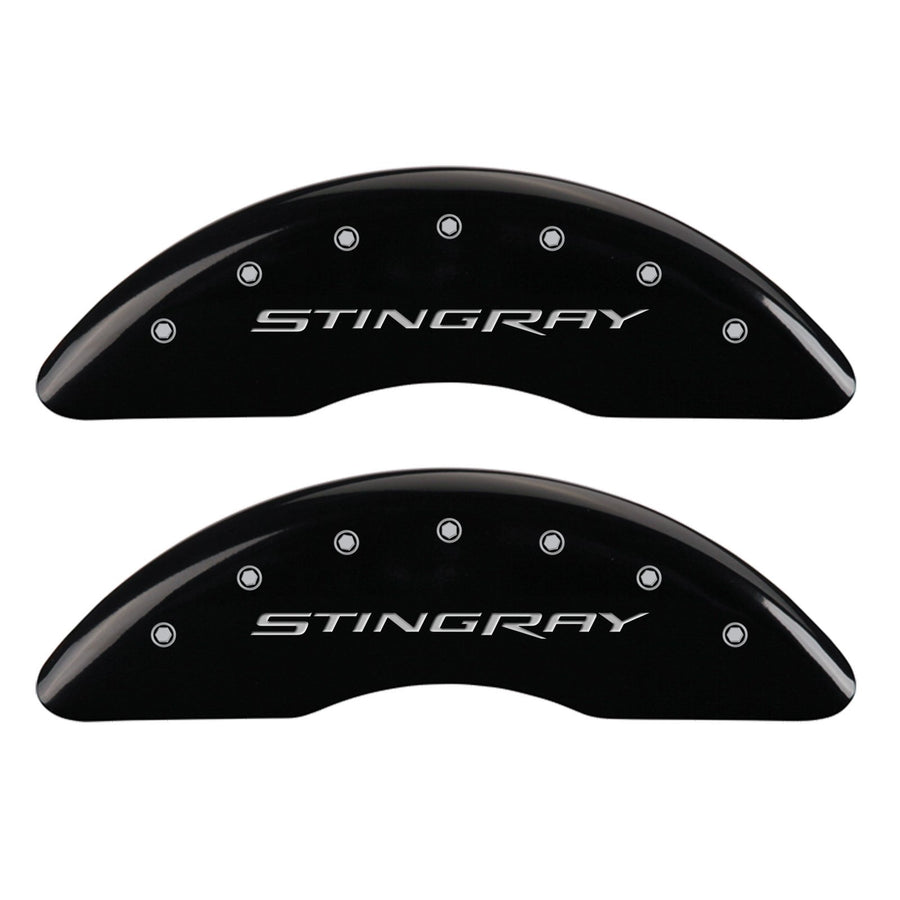 Brake Caliper Covers MGP - Compatible with 2014-2019 Chevy Corvette - Powder-Coated Finish, 4 PCS Front and Rear (Black - Stingray Engraving)