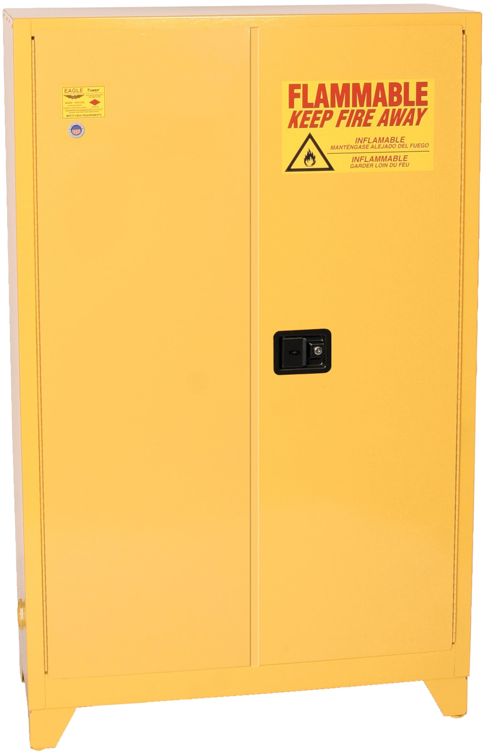 American Made Eagle 45 Gallon F﻿lammable Liquid Storage Cabinet with Legs, Self-Close Fireproof Cabinet for Schools, Garages, Manufacturing Facilities, 43" x 18" x 69", 4510XLEGS